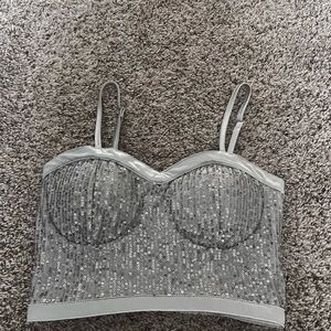 Silver Sequin Bustier Top